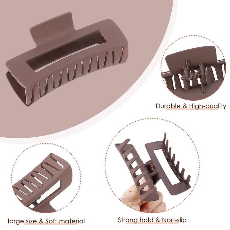 Skiennix Large Hair Claw Clips - 8 Pcs Non-Slip Acrylic Clips for Thick Hair - Stylish Blue & Brown