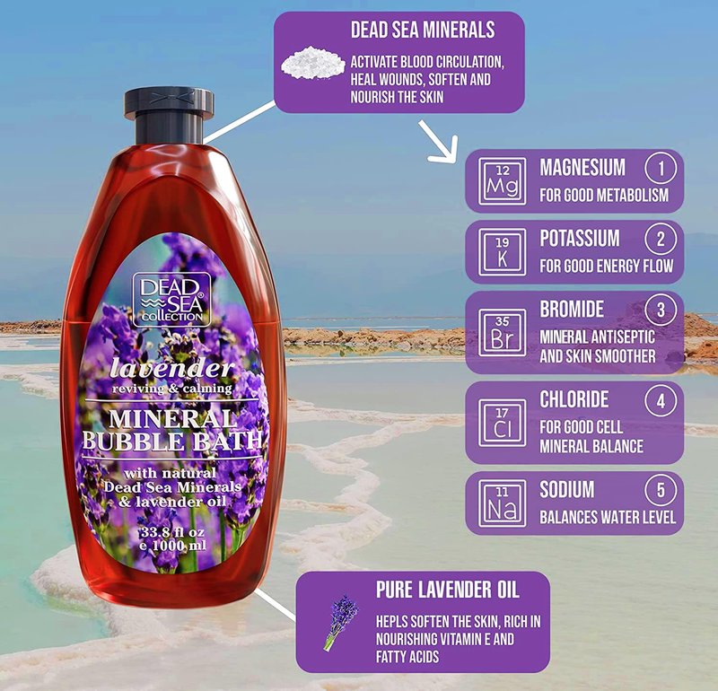 Dead Sea Collection Bubble Bath for Women and Men - with Lavender Oil and Pure Minerals - Nourishing and Moisturizing Skin - 33.8 Fl. Oz