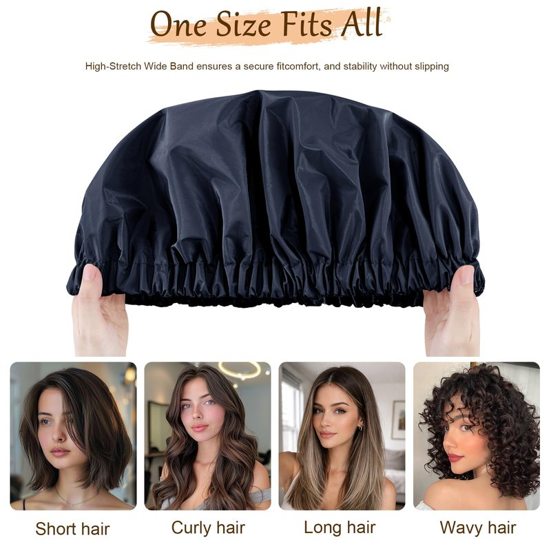 Doitory Shower Cap for Women, Reusable Waterproof Shower Cap Satin Lined with Soft Elastic Band, Large Washable Bath Caps(Navy Blue)