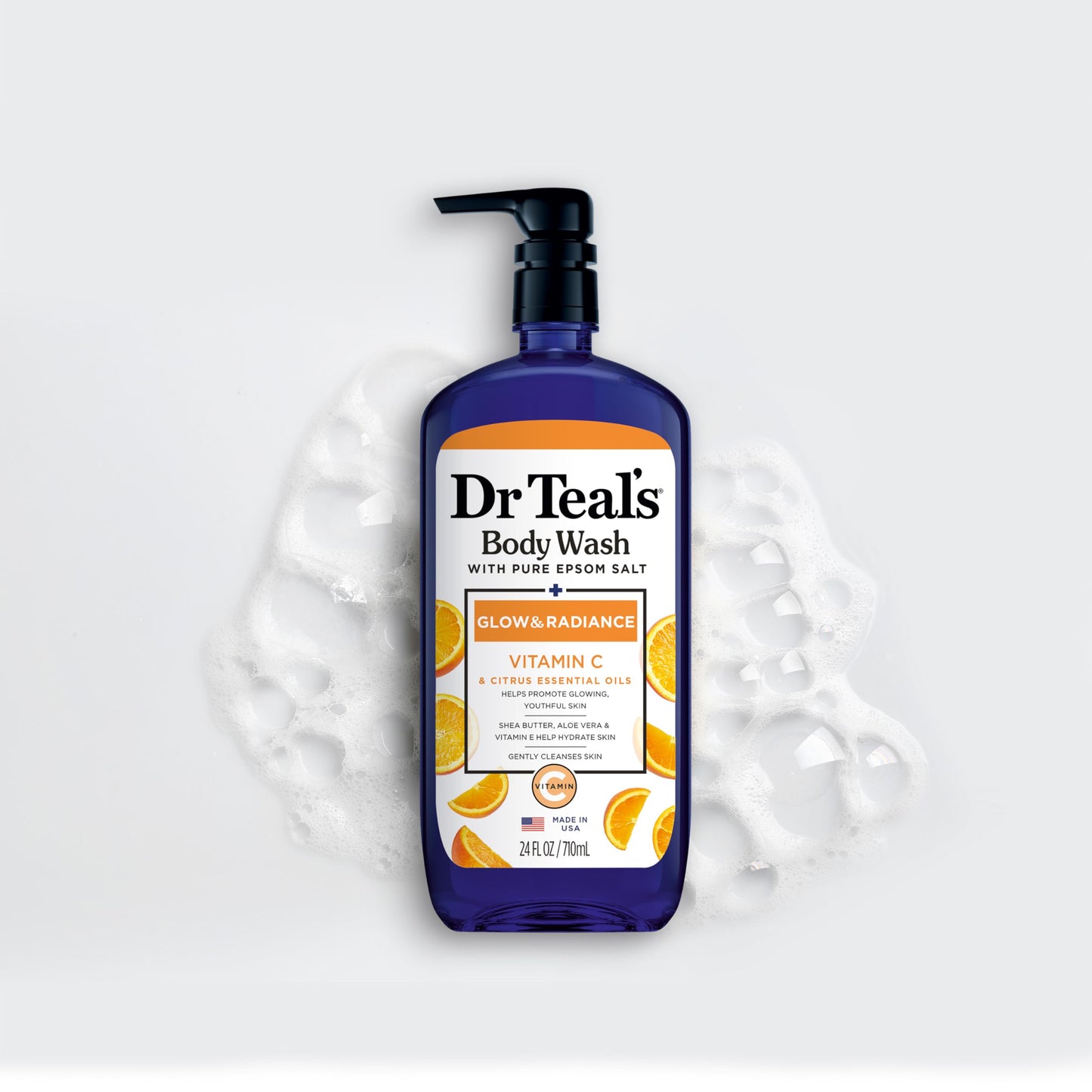 Dr Teal's Body Wash with Pure Epsom Salt, Glow & Radiance with Vitamin C & Citrus Essential Oils, 24oz (Pack of 2)