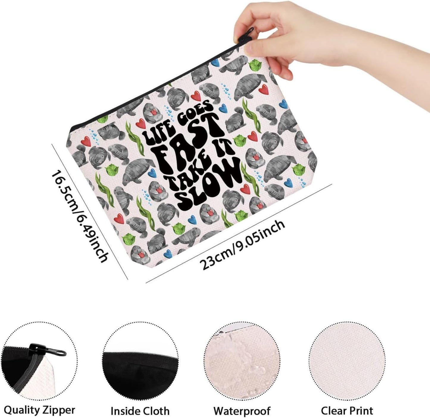 TSOTMO Manatee Zipper Pouch - Perfect Gift for Sea Creature Lovers | "Life Goes Fast, Take It Slow" Design