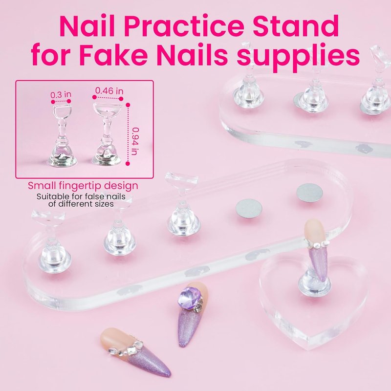 Skiennix Magnetic Nail Stand Kit - Strong Holder for Press-On Acrylic Nails | Includes 200 Double-Sided Tapes & Heart-Shaped Display
