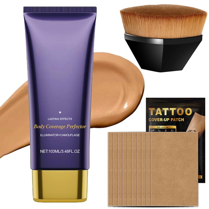Body Makeup No Transfer with Brushes & Tattoo Concealer Patches, Leg & Body Coverage Perfector for Skin Imperfections, Uneven Tone