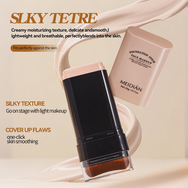 Foundation Stick 2 in 1 Dual-Ended Concealer Stick Soft & Lightweight, Face Contouring foundation with Brush Skin-Friendly, Evens Tone for a Smooth, Delicate Makeup Look 01Natural Color