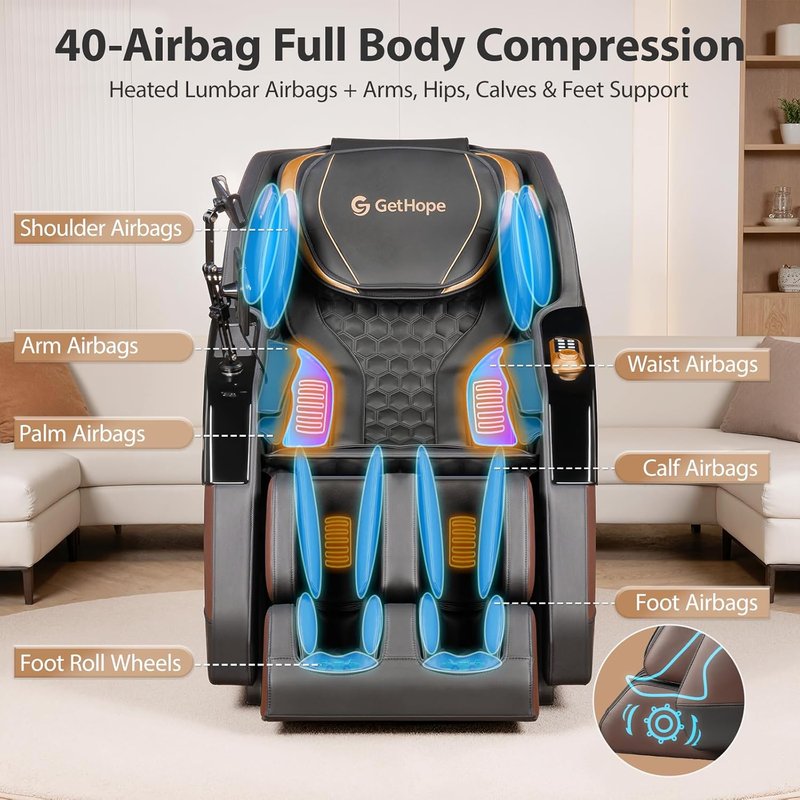 Full Body 4D Zero Gravity Massage Chair - Shiatsu Recliner with Lumbar Heat, 57.1" SL-Track, AI Voice, Bluetooth, 40 Airbags