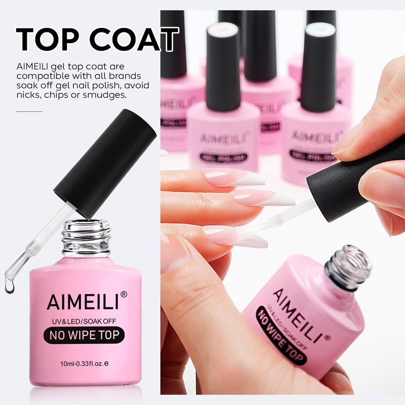 AIMEILI Gel Nail Polish Set - No Wipe Top & Base Coat for Long-Lasting Shine | 2 x 10ml