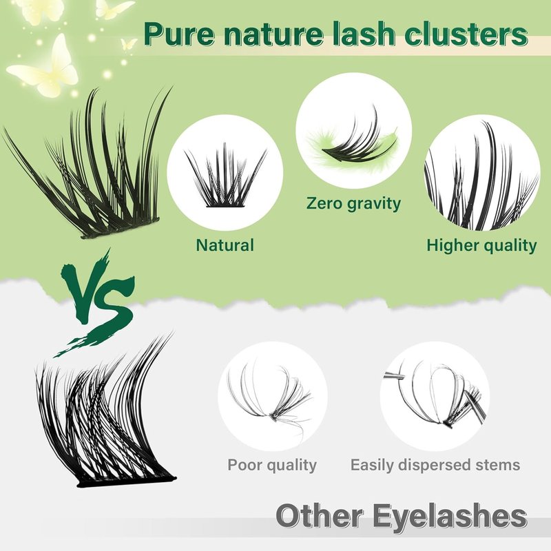 Natural Lash Clusters Kit - 144Pcs DIY Eyelash Extensions with D Curl 8-16mm, Bond & Tweezers Included