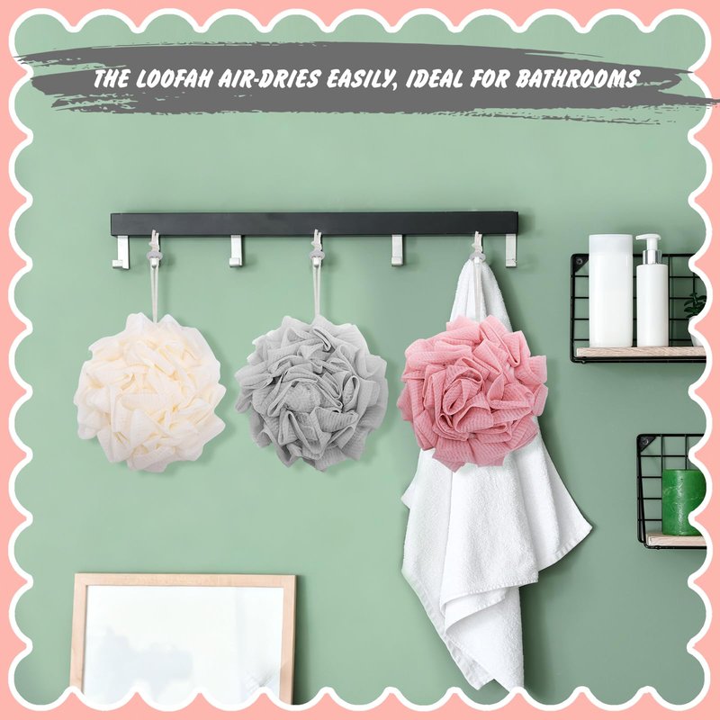 Afarnook 6 Pcs Washcloth Loofah Combo 2 in 1 Bath Loofah Sponge with Drawstring Exfoliation Mesh Shower Puff Ball for Body Cleaning Bath Set with Dual Sided Puff Shower Sponge Rich Lather