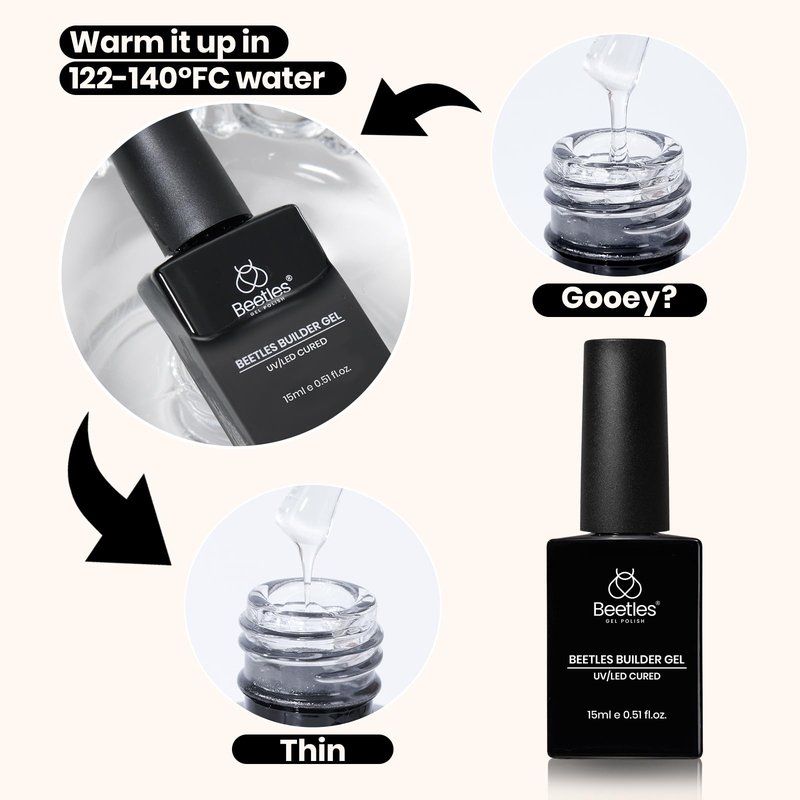 Beetles Builder Gel with Base & Top Coat Gel,3 Pcs Clear Builder Nail Gel,for Nail Strengthening Building Apex Extension for Beginner DIY Salon at Home Gifts for Women,UV & LED Lamp Needed