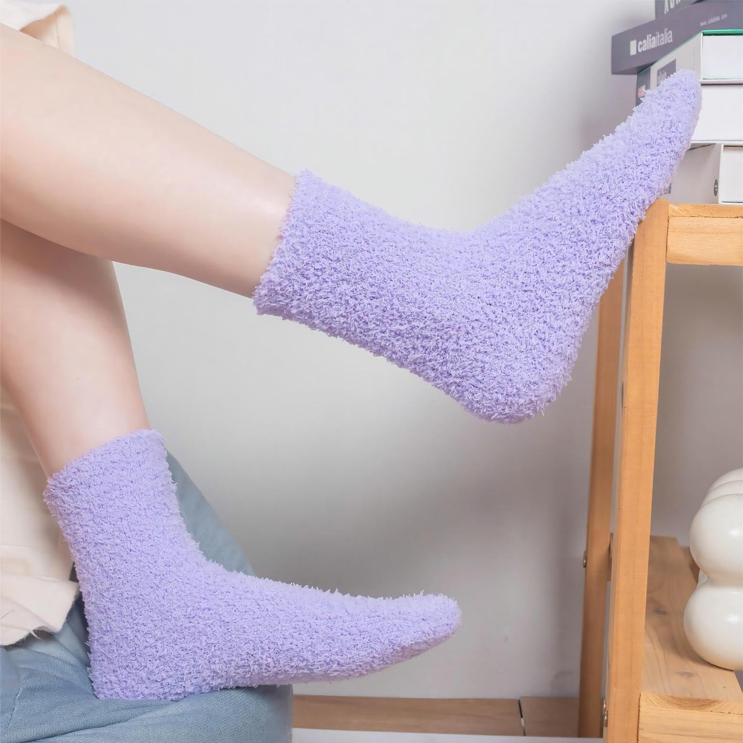 Tofox 6 Pairs Fuzzy Socks For Women Soft Home Slipper Socks Fluffy Sleeping Socks
