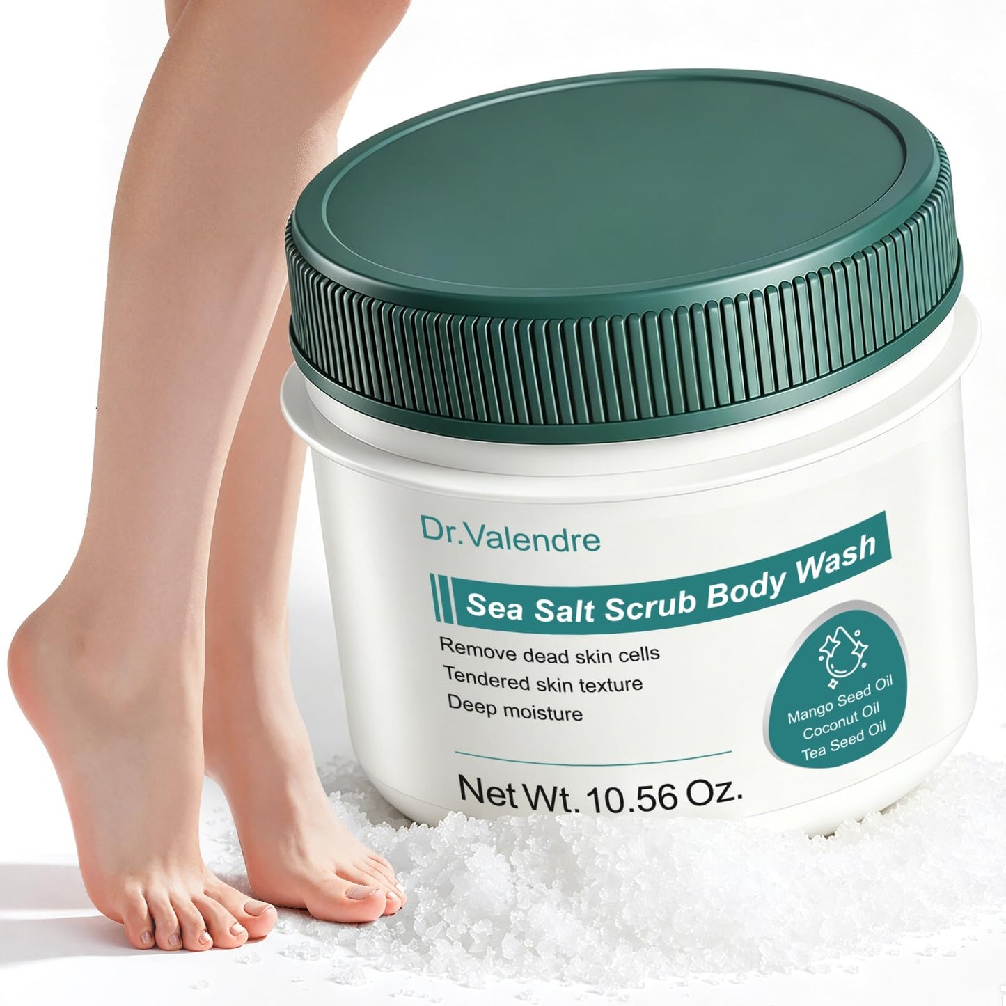 【Sea Salt Exfoliating Scrub】 – Foot Care Scrub for Dead Skin, Calluses & Cracked Heels – Gently Buffs Rough Dry Feet, Hydrating Foot Polish