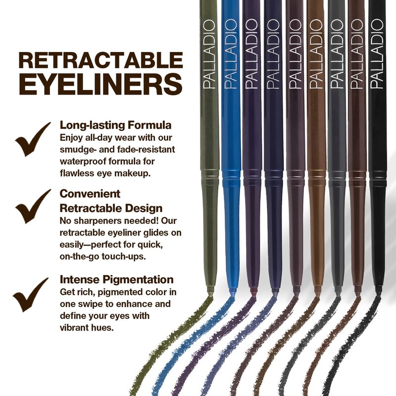 Palladio Retractable Waterproof Eyeliner - Richly Pigmented, Smudge-Proof, Long-Lasting | Black Brown