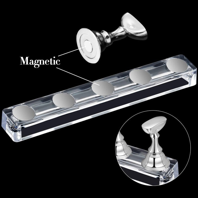 Blulu 6 Sets Magnetic Nail Tip Display Holder Acrylic Display Stand Nail Tip Practice Art Training Stand for DIY Manicure Fingernail Salon(Silver)