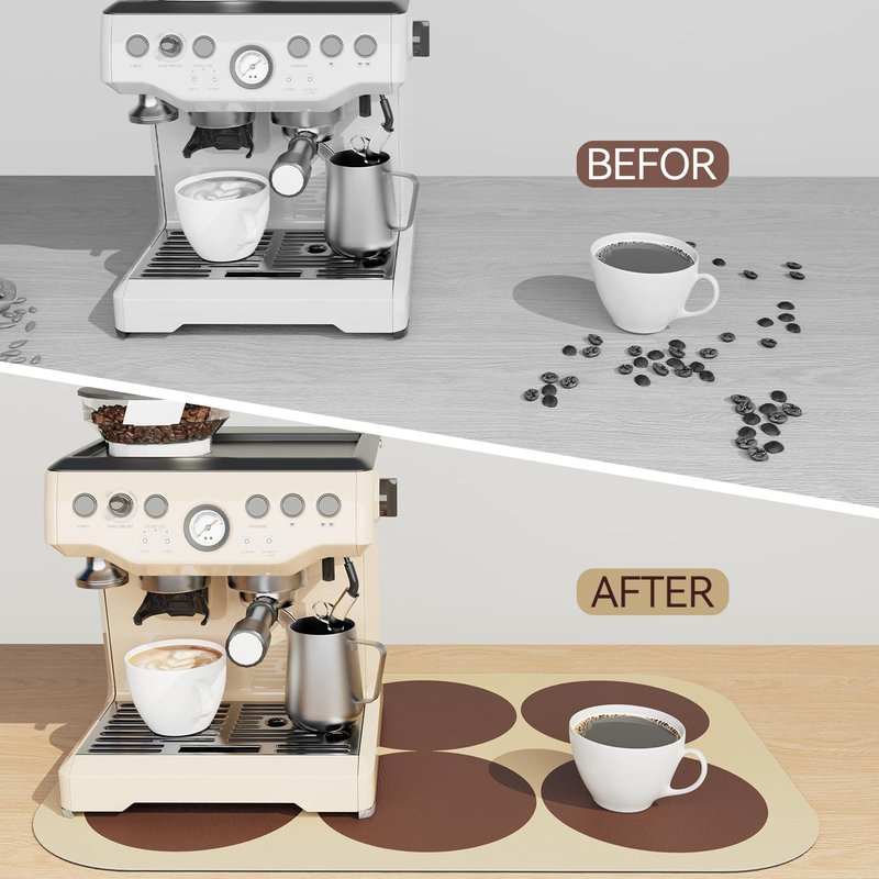 Hargiis Coffee Machine Mat Absorbent Dish Drying Mat for Kitchen Counter Hide Stain, Coffee Bar Accessories Fit Coffee Maker, Coffee Mat, Dish Rack Mat with Non-Slip Rubber Backing(Coffee 20"×12")