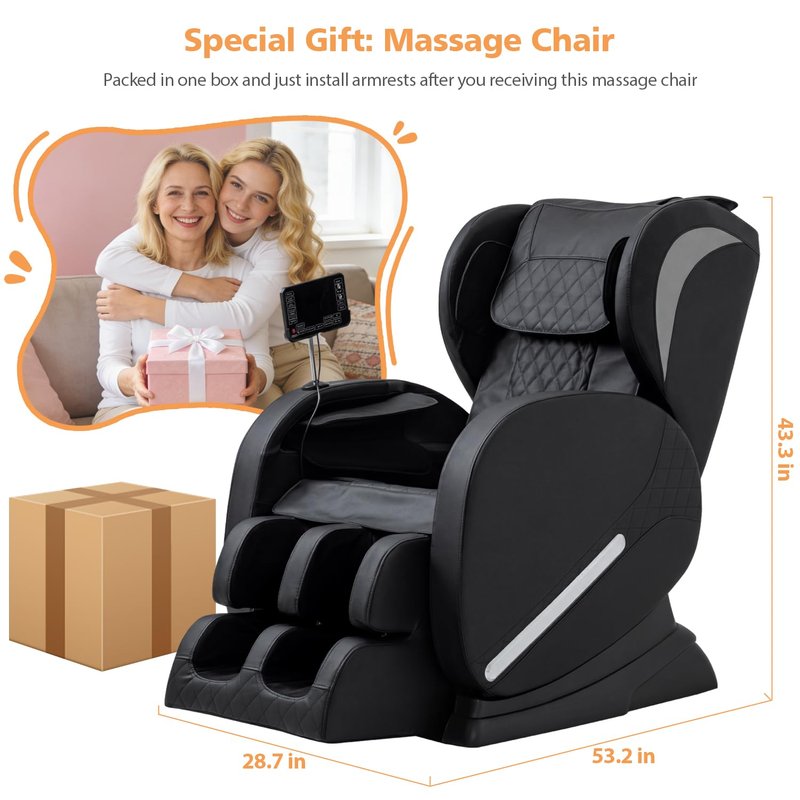 AVSAMOQ Massage Chair Full Body, Zero Gravity Massage Recliner with Air Pressure, 8 Fixed Points Massage Rollers, Heating, Foot Roller, LCD Screen Control, Home Office Use