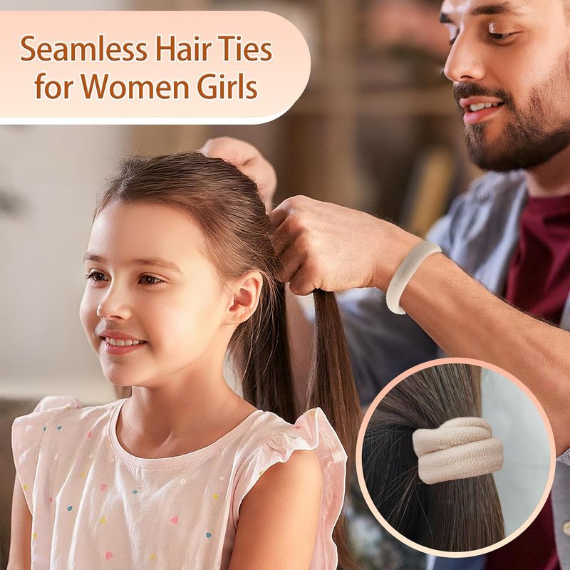 Bessrung Seamless Nylon Hair Ties - 100 PCS No Damage Elastic Ponytail Holders for All Hair Types | Beige