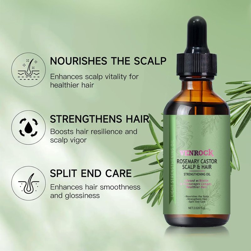 Rosemary Castor Hair Oil - Biotin-Infused Scalp & Hair Strengthening Oil for Nourishing & Repairing | Lightweight Daily Care