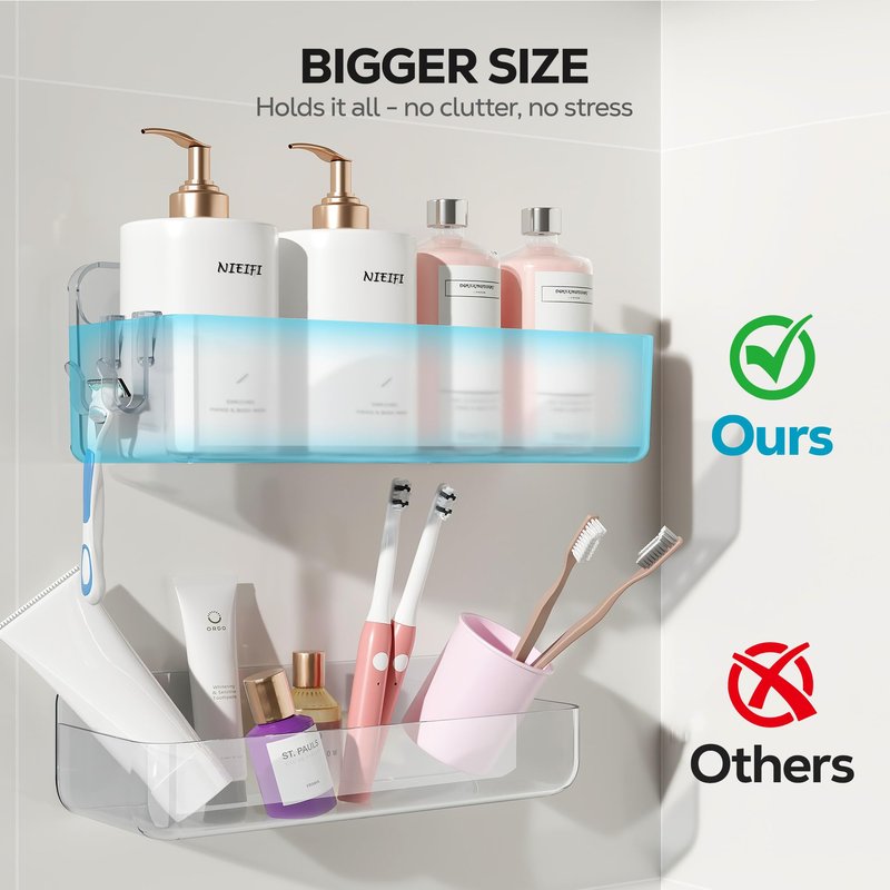 Nieifi Adhesive Wall Shelf, Shower Shelves 5 Pack with Soap Holder, Shower Organizer for Bathroom Organization, Clear