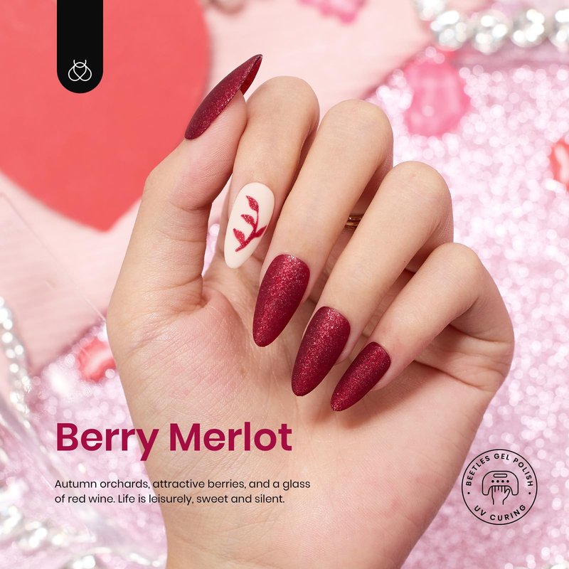 Beetles Gel Nail Polish Set, 6 Colors Burgundy Red Yellow Green Glitter White Gel Polish Soak Off Uv LED Nail Art Design Gift for Women