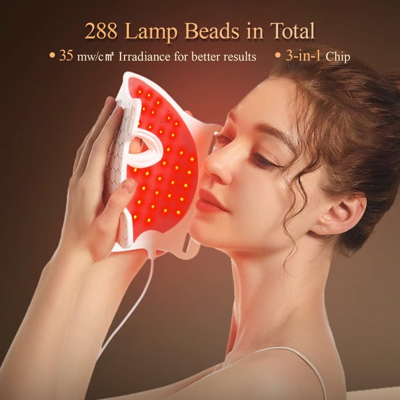 LED Light Therapy Facial Mask - 7 Color Skin Rejuvenation for Wrinkle Reduction | Infrared Treatment (White)