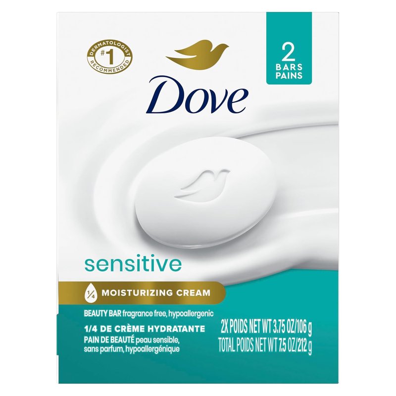 Dove Beauty Bar Soap - Sensitive Skin, Fragrance-Free & Hypoallergenic | 2 Count, 7.5 Ounce