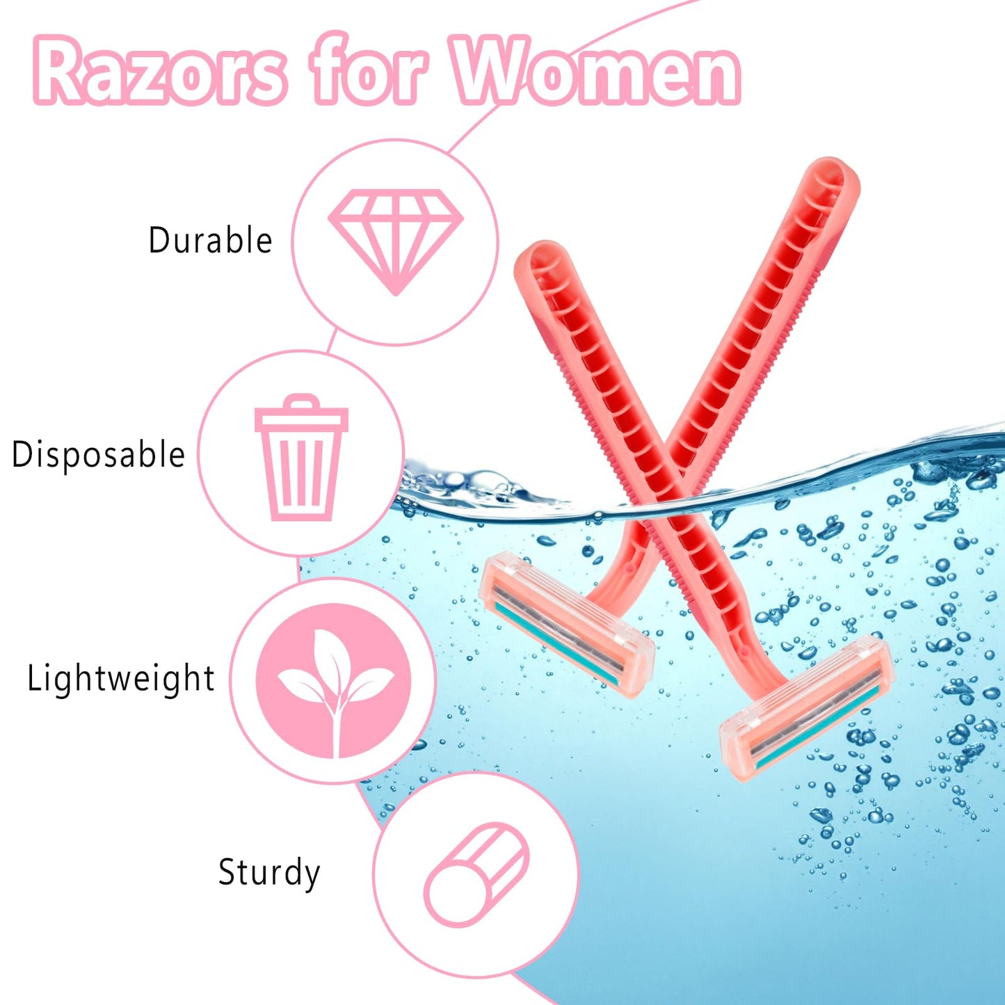 WATUNID Disposable Razors for Women, Pink Stainless Steel Razor Blades with A Drawstring Storage Bag, Multipurpose Manual Shave Bulk, Can Be Used in Bathing Hotel Travel Camping Home(50 Count)