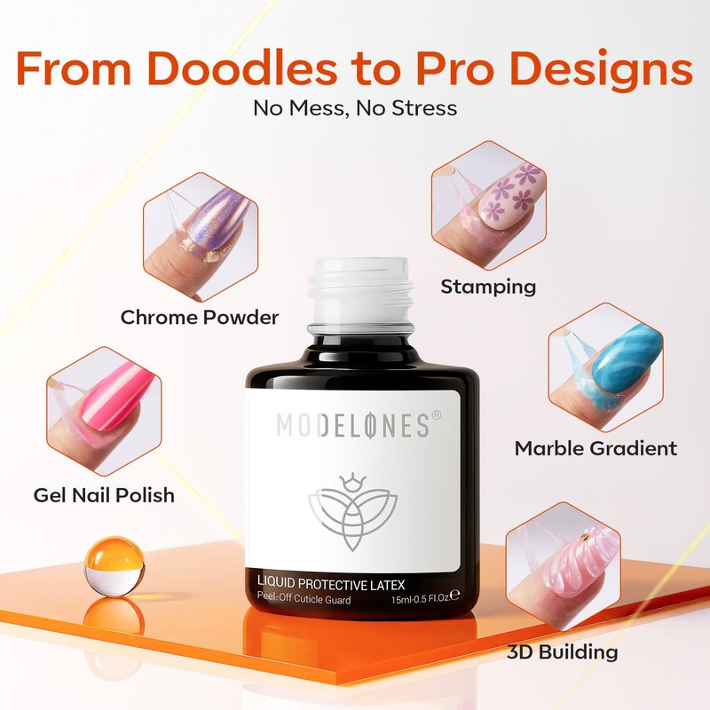 Modelones Gel Polish - Liquid Latex Nail Polish Barrier, 15ml | Fast-Dry Cuticle Guard & Skin Protector
