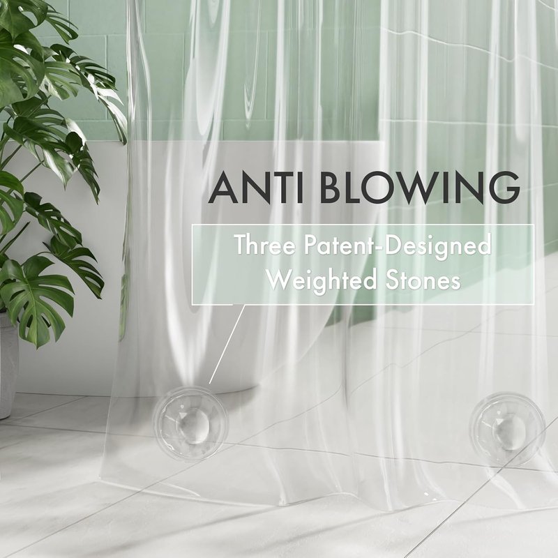 AmazerBath No Hook Shower Curtain - 3-in-1 Heavy Duty EVA Liner | 72x75 Clear Design with 3 Weights