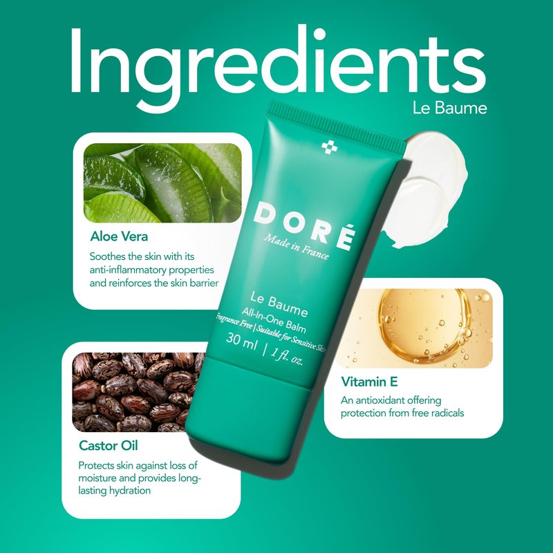 Doré - Le Baume All-In-One Balm | Fragrance-Free Face Balm Moisturizer for Sensitive Skin | Multi-Purpose Lip Moisturizer for Women | Night Ointment with Vitamin E (1 fl oz | 30 ml)