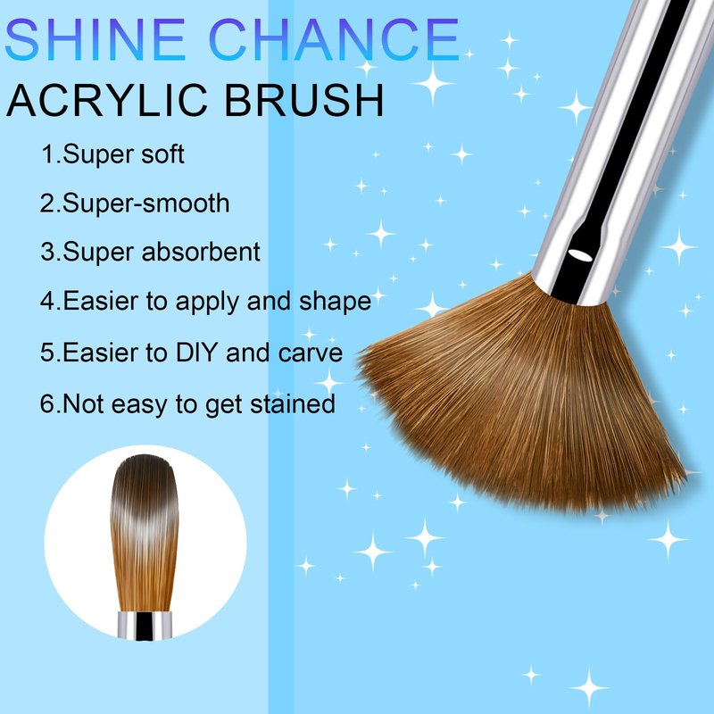 Shine Chance 4pc Acrylic Nail Brush Set, Kolinsky Hair Nail Art Brushes, Art Design & Polish Mistake Cleaning Manicure Tools for Women (Sizes 6, 8, 12, 16)