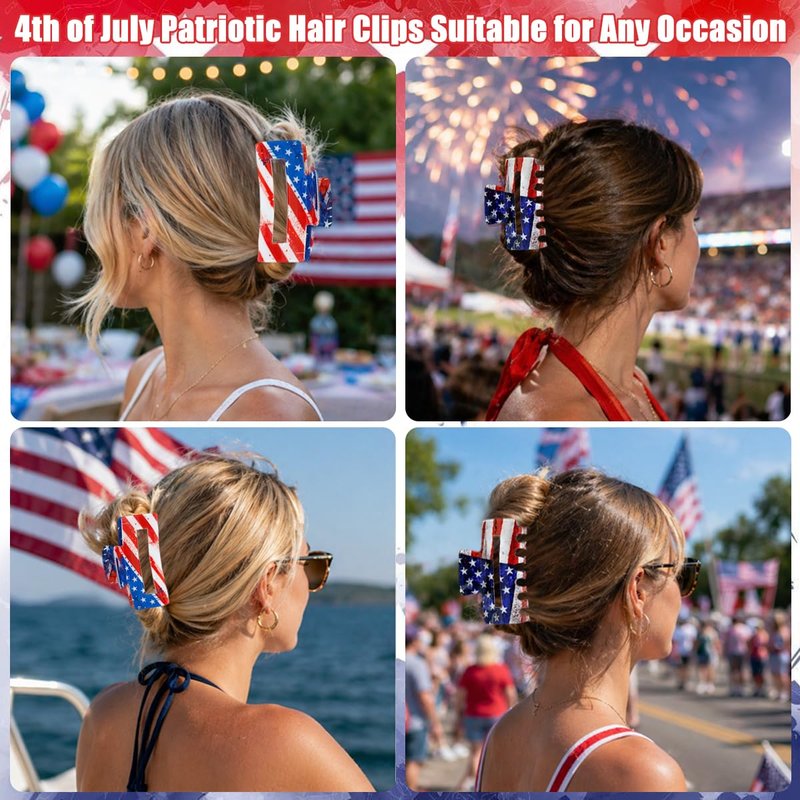 Skiennix 4th of July Hair Claw Clips - Patriotic American Flag Design | Strong Hold for All Hair Types