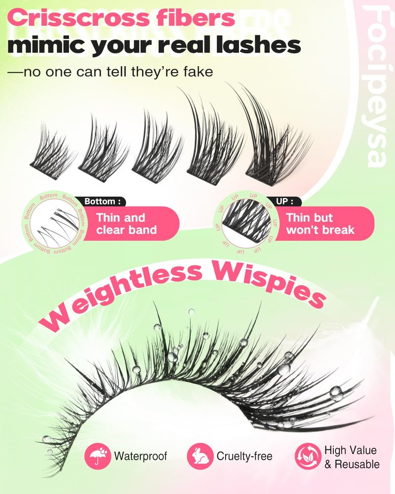 Focipeysa Wispy Lash Clusters Spiky Eyelash Clusters 10-18mm Eyelash Extensions Fox Eye Eyelash Right Left Individual Lashes Foxtail Lashes Thin Soft Lash Extension Waterproof Lash Cluster