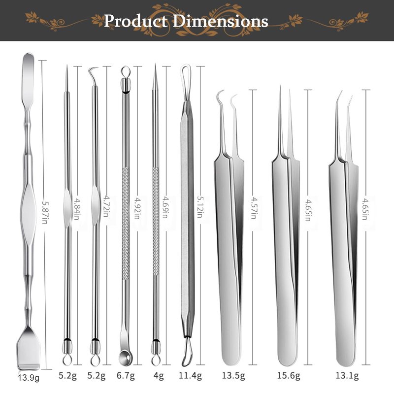 10PCS Blackhead Remover Pimple Popper Tool Kit, Professional Stainless Steel Extractor Removal Tools for Comedone, Acne, and Pimple