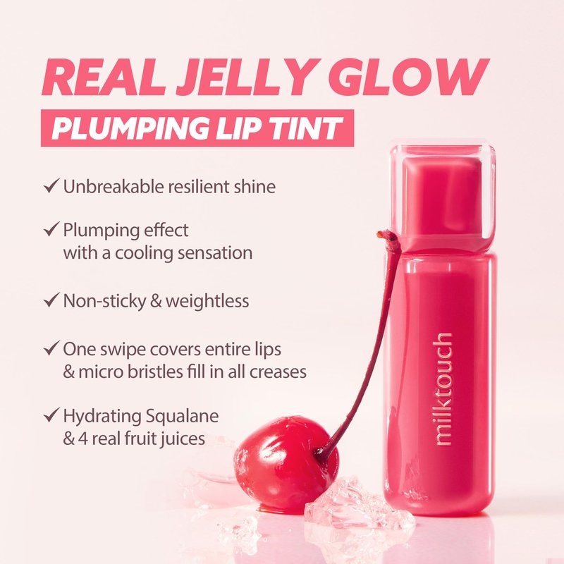 MILKTOUCH Jelly Lip Glow Tint - Hydrating Lip Gloss with Long-Lasting Moisture, Lip Stain, Lightweight, Radiant Shine, Perfect for Daily Use | Stocking Stuffers for Women (01 New Peach Bear)