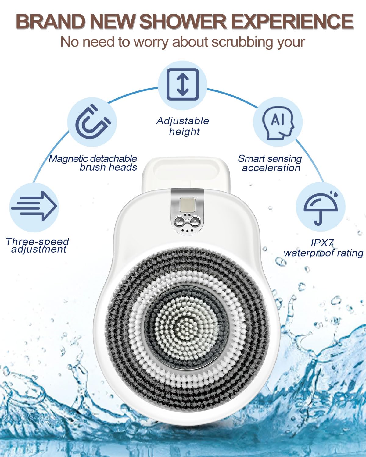 Electric Shower Brush for Body -Wall Mounted Back Scrubber for Shower – Exfoliating Soft Bristles, Hands-Free Wall-Mounted Design, Back Scrubber for Shower, Perfect for Men and Women, Easy to Install