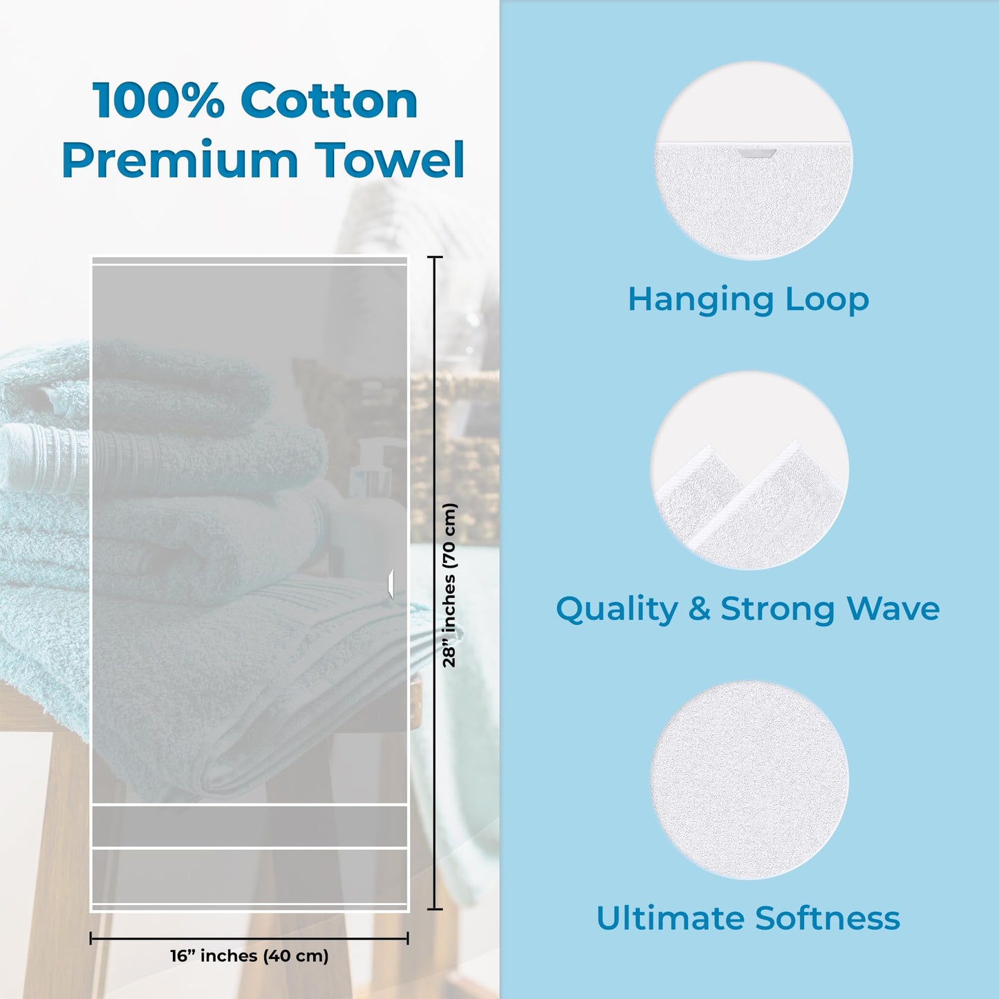 Unity Welt 100% Cotton Hand & Face Towels - Pack of 4, Size 28 x16 inch (70x40 cm), 600 GSM, Soft, Absorbent & Multipurpose for Gym, Spa, or Everyday Use (White)