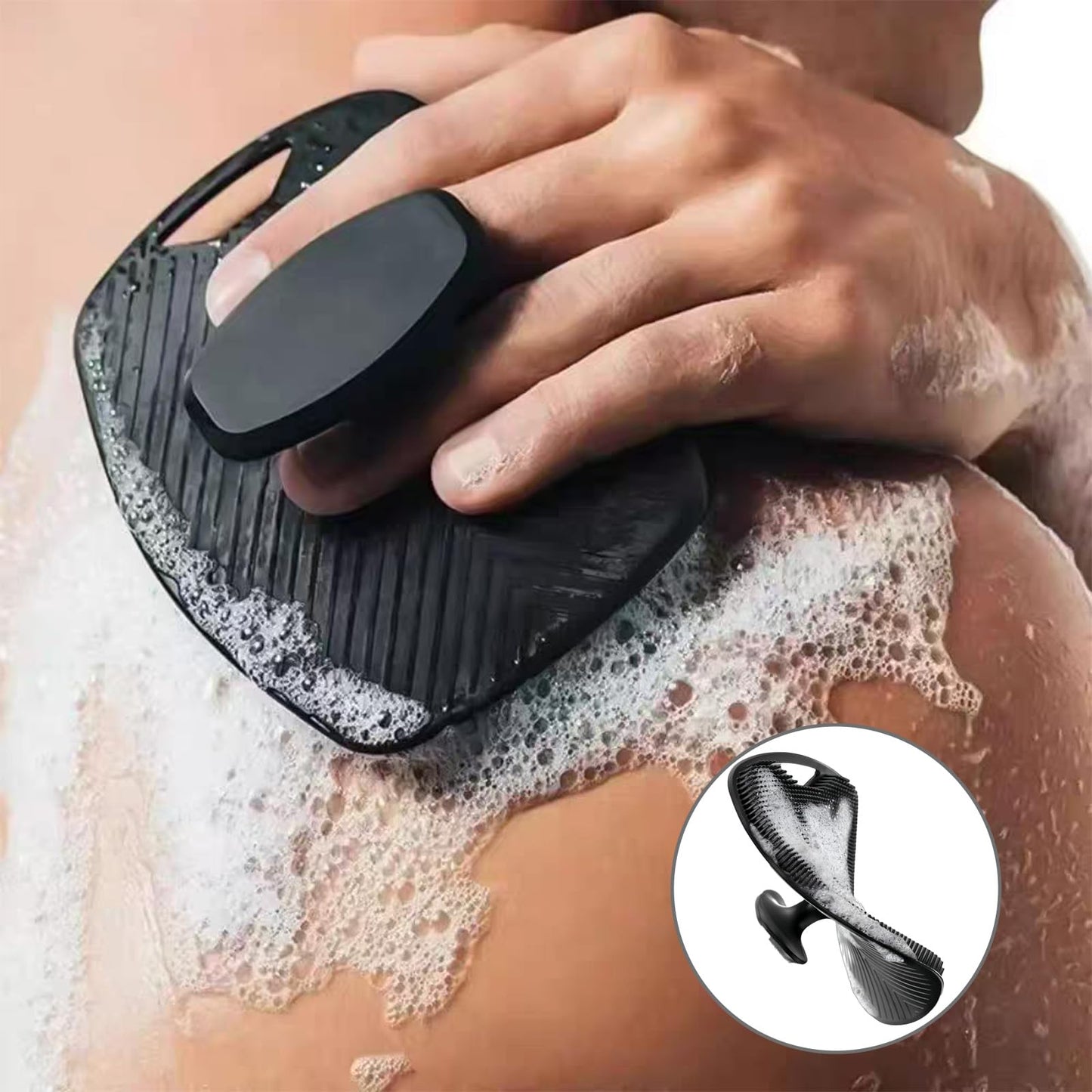 Merleu Silicone Back Scrubber 16.5" & Silicone Body Scrubber(Dual-Side) & Hair Scalp Massager & Face Brush Set (4PCS), Deep Cleaning & Shampoo at Home with 2 Free Hooks (Long Handle Back Brush Set)
