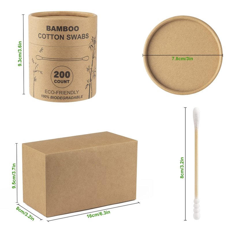 Bamboo Cotton Swabs 400 Count - Spiral&Round Double Tips Cotton Swabs, Organic Wooden Cotton Buds for Ears, Natural Bamboo Ear Wax Removal Sticks for Cleaning, Makeup, Travel