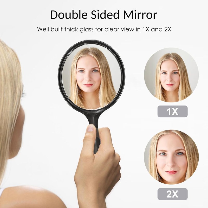 Handheld Mirror - Large Double-Sided Magnifying Makeup Mirror | 5.4" W x 10.4" L, Rounded Black Design