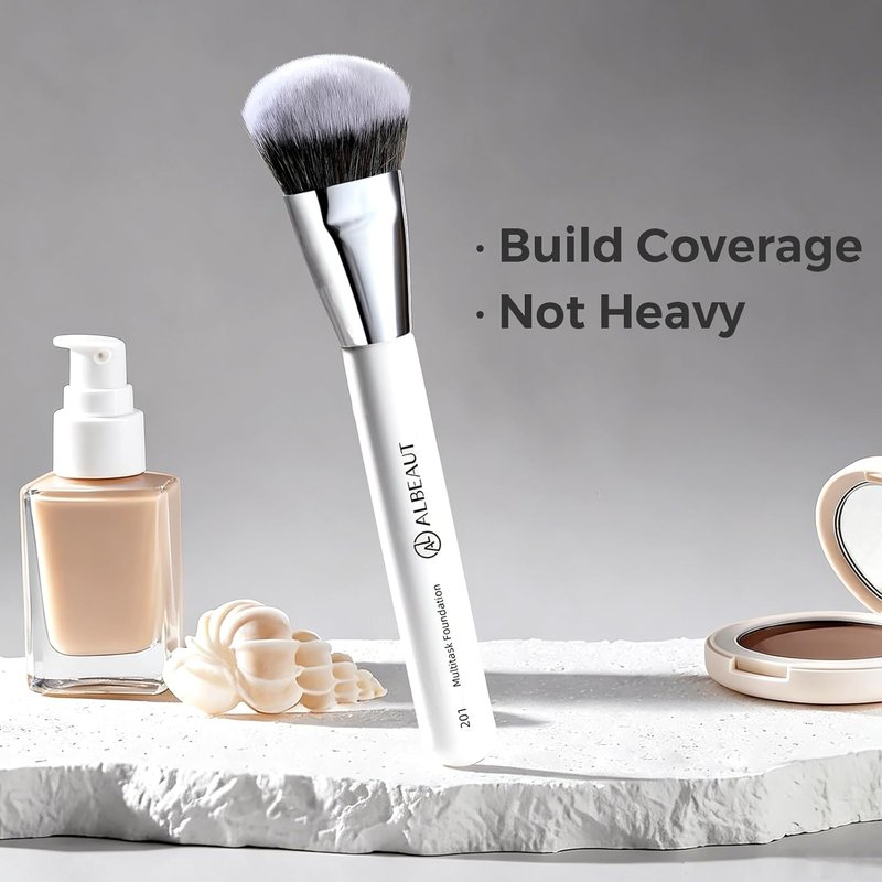 ALBEAUT 201 Angled Foundation Brush for Flawless Makeup Application Professional Liquid, Cream Powder Foundation Brush with Dense Bristles - Contoured for Precise Blending and Buffing