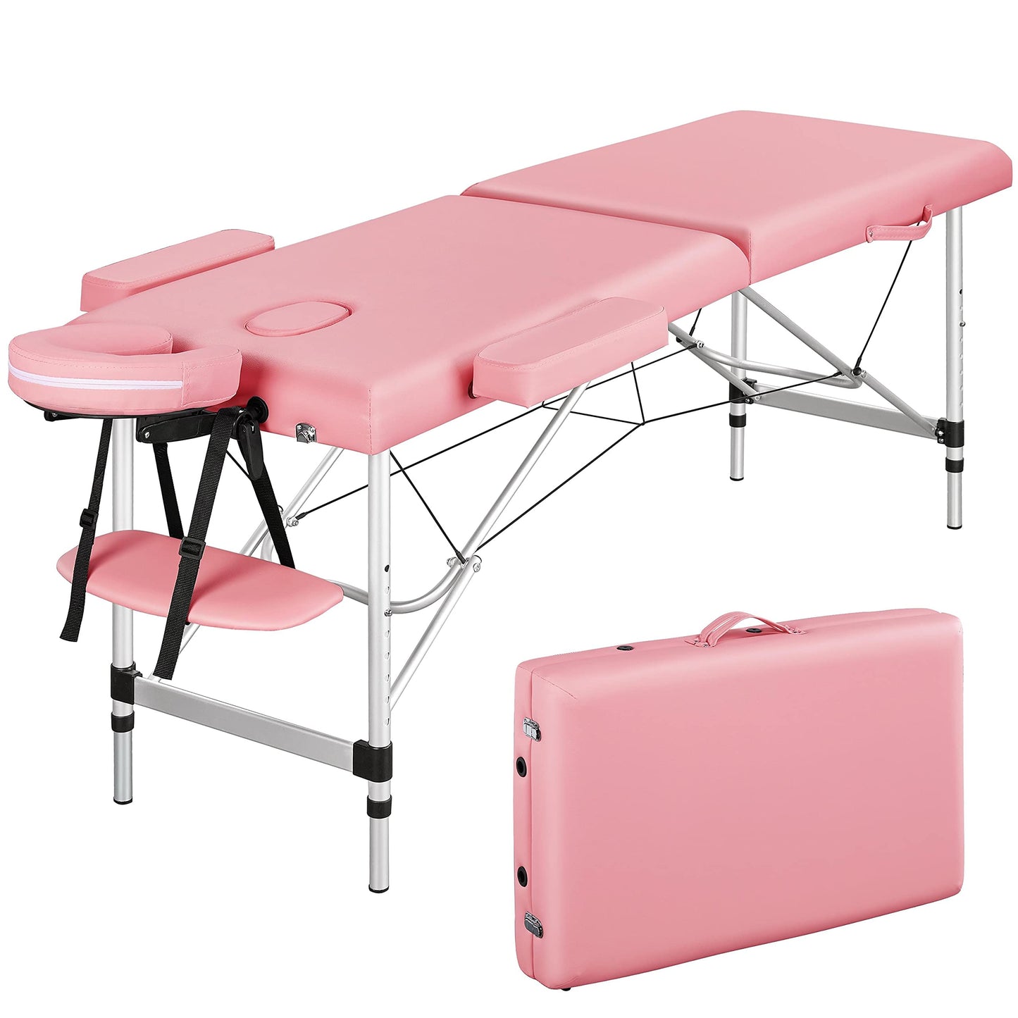 Yaheetech Massage Tables Portable Spa Bed Aluminum Facial Tattoo Bed Lash Bed for Eyelash Extensions Pink