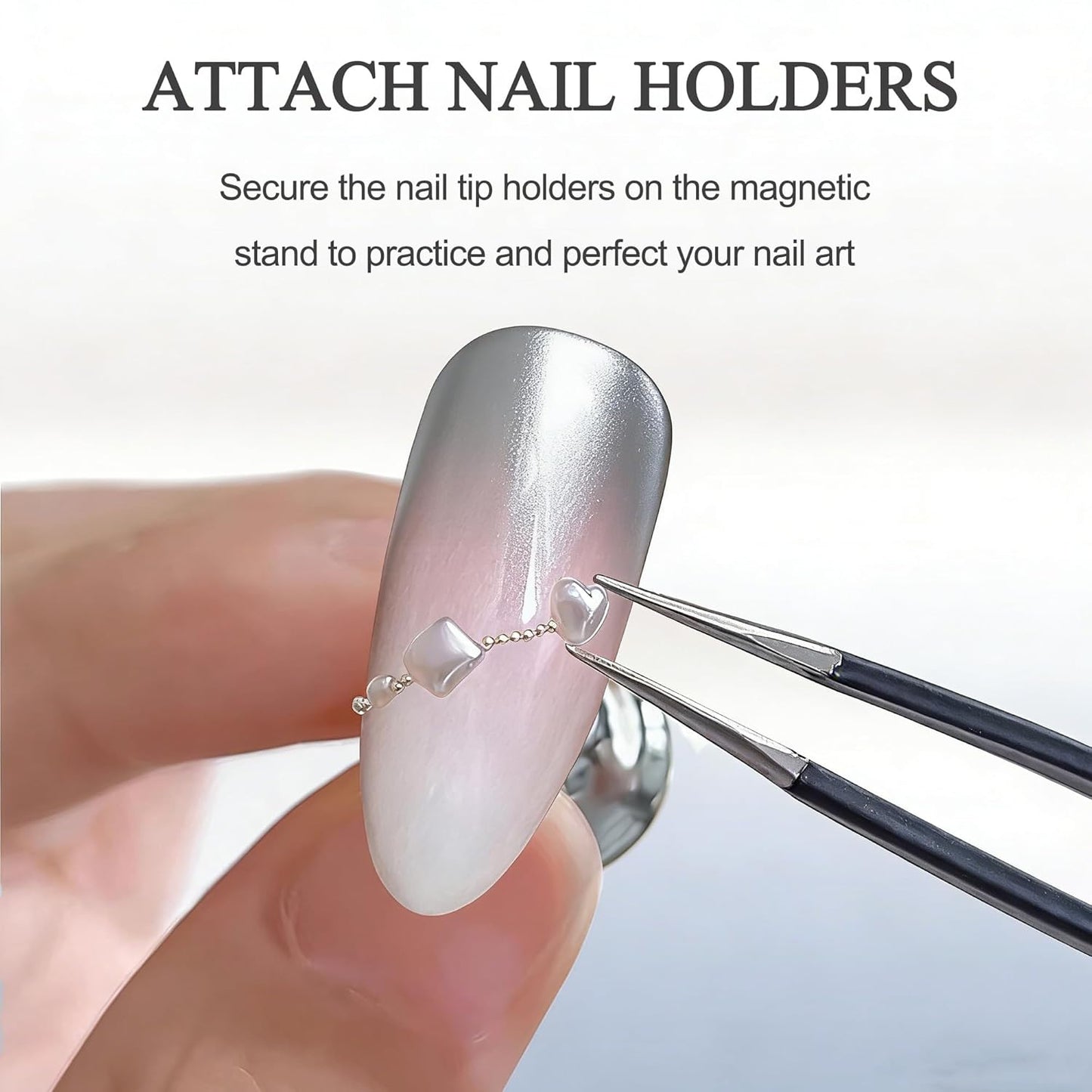 Skiennix Nail Stand - Magnetic Acrylic Press-On Display Holder with Metal Base & Double-Sided Tape
