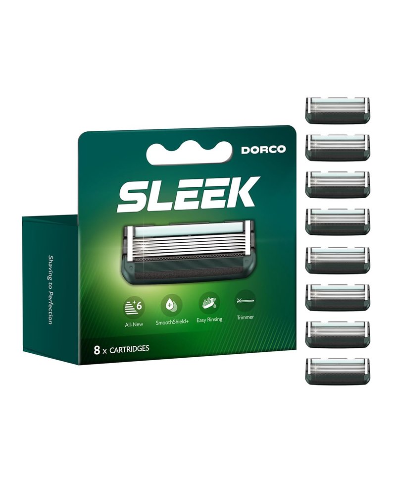 DORCO SLEEK Six Blade Razor System - Precision Shaving with Multi-Flex Technology | 8 Refill Cartridges