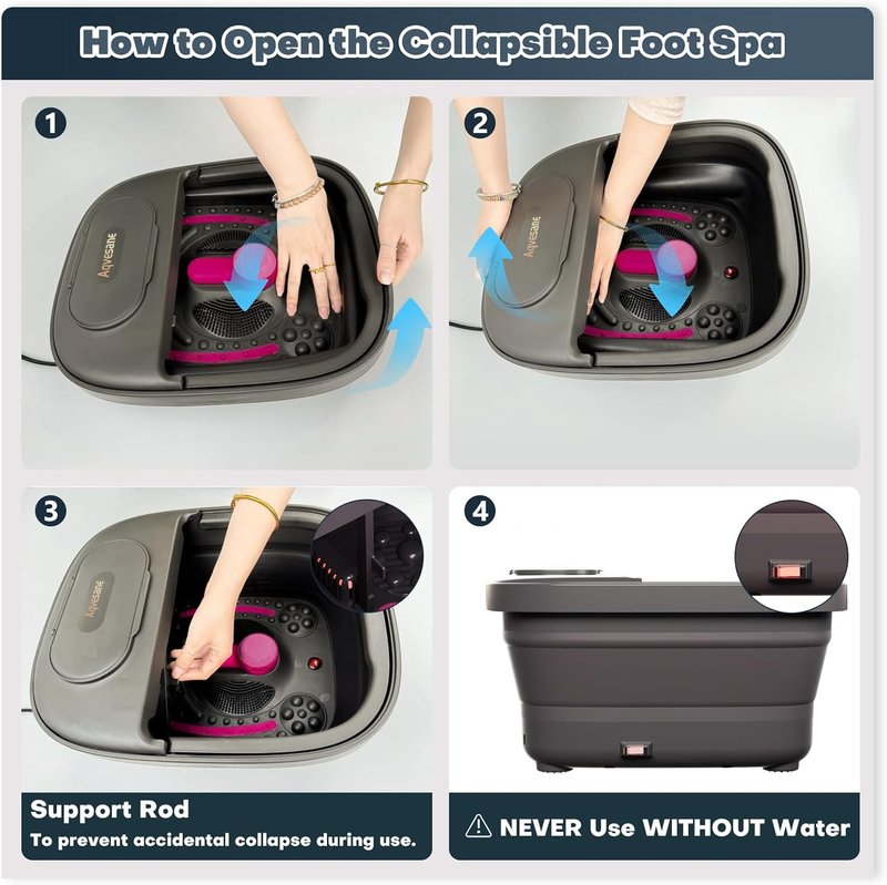 Skiennix Collapsible Foot Bath - Heated Spa Massager with Remote Control & 3 Pedicure Attachments