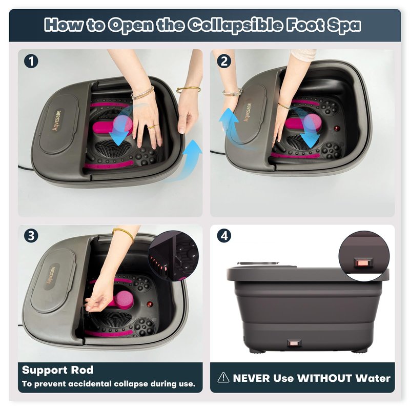 Aqvesane Collapsible Foot Bath, Foot Spa Bath Massager with Heat, Bubble, Remote Control, Temperature Control, 3 Pedicure Attachments, Feet Soaking Tub for Stress Relief