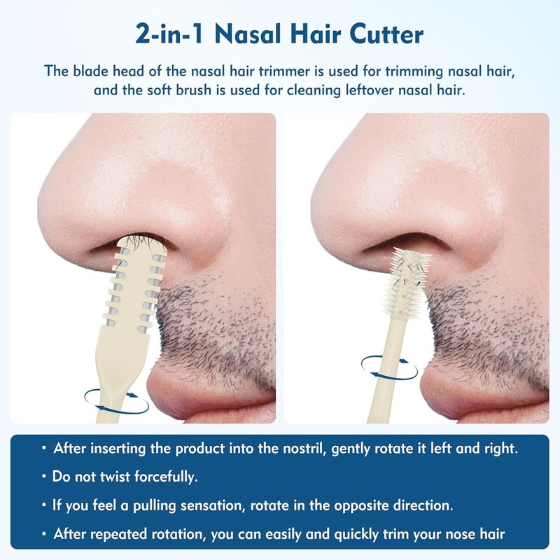 Nasal Hair Cutter - 10 Pcs 2-in-1 Double-Sided Nose Hair Trimmer | 360° Rotating Manual Design for Men & Women
