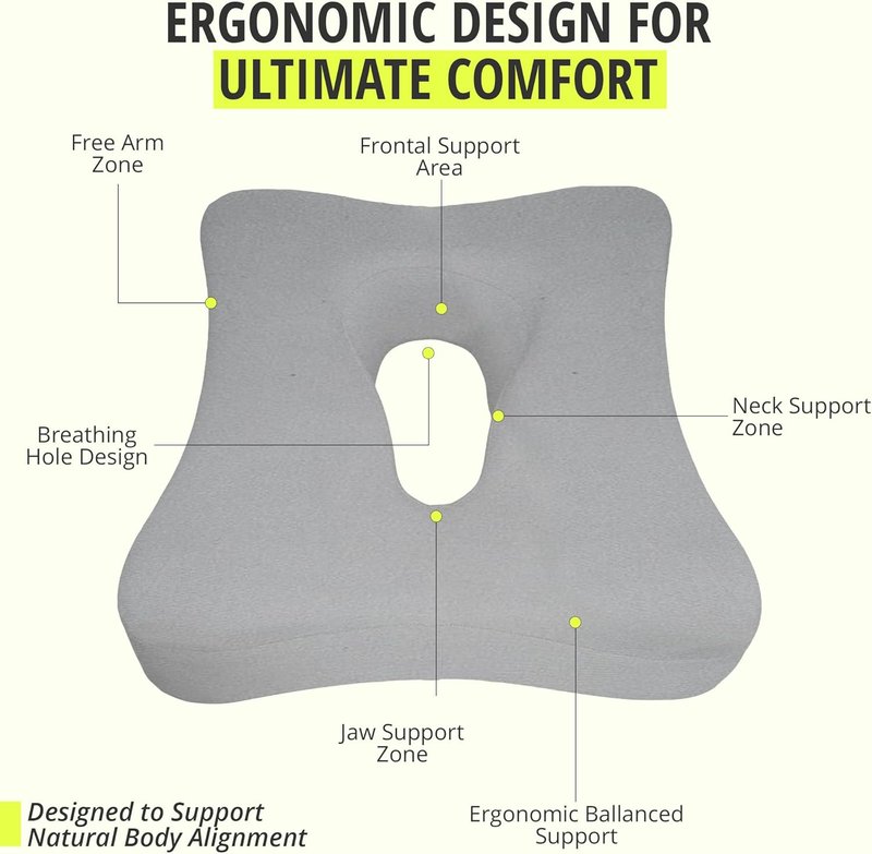 Skiennix Face Down Pillow - Comfortable Headrest for Massage Tables | Includes 2 Covers & Gua-Sha Tool