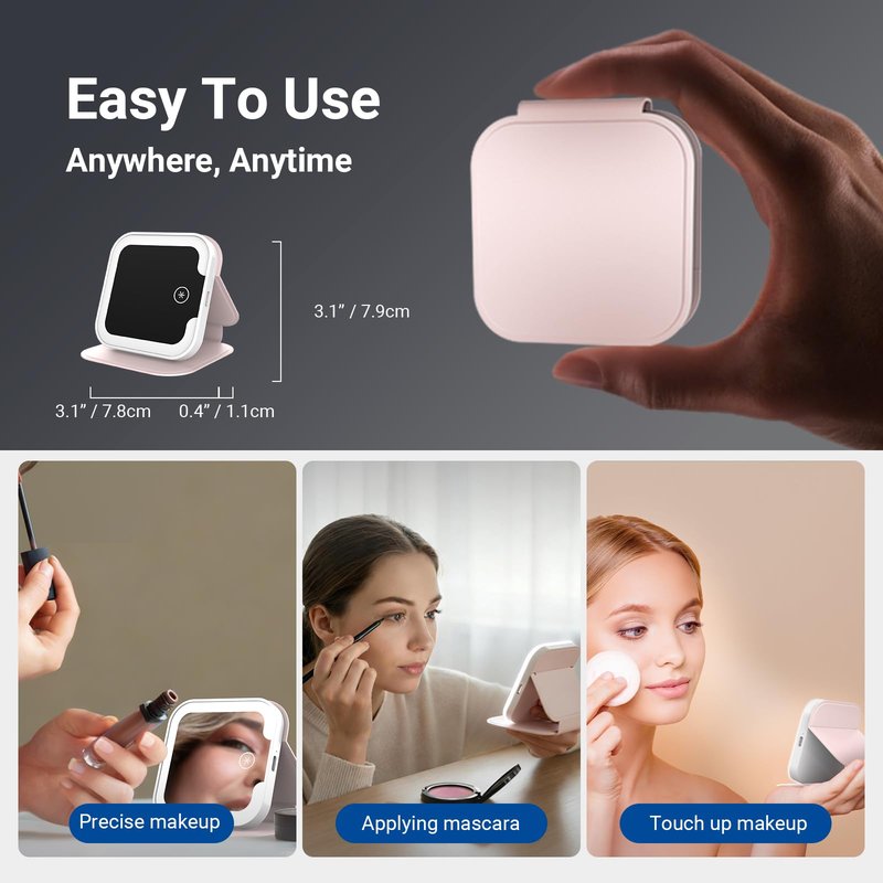NEEWER Entry Level Version 4.4" Lighted Makeup Mirror with LED Lights, Portable Foldable Travel Vanity Mirror, 300mAh Lithium ion Battery/3 CCT Modes for TikTok Beauty Bloggers Selfies, N27