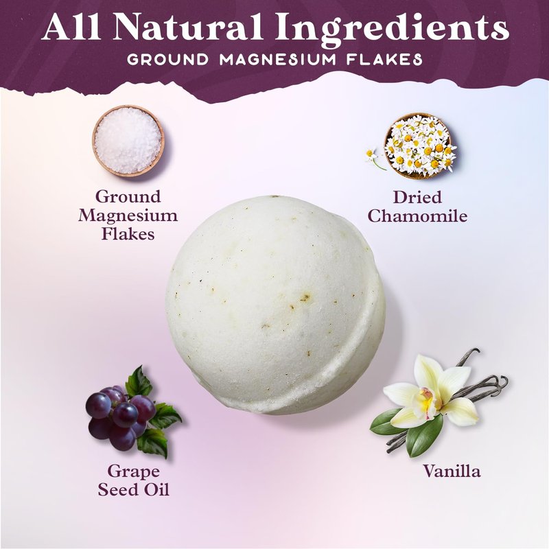 Purple Canyon Bath to Bed Natural Bath Bombs | Relaxing Sleep Support with Magnesium | Chamomile and Vanilla Scented Handmade Bath Bombs Set