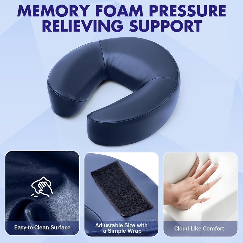 Skiennix Massage Headrest - Adjustable Leather Pillow with Face Cradle & Support Bracket | Blue